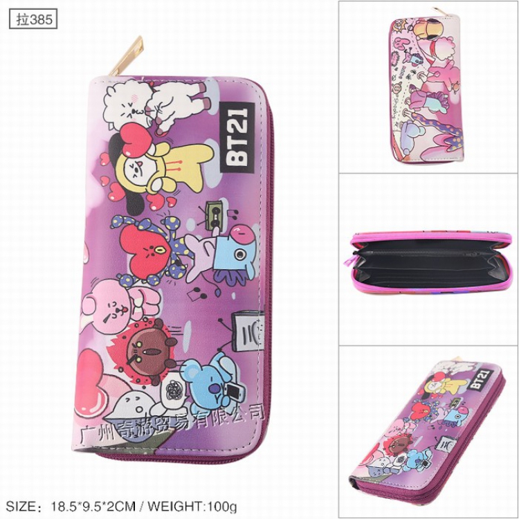 BTS BT21 PU leather color zipper long Wallet Purse Style G