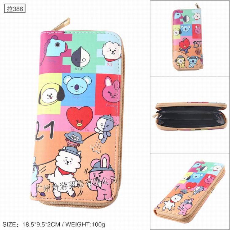 BTS BT21 PU leather color zipper long Wallet Purse Style F