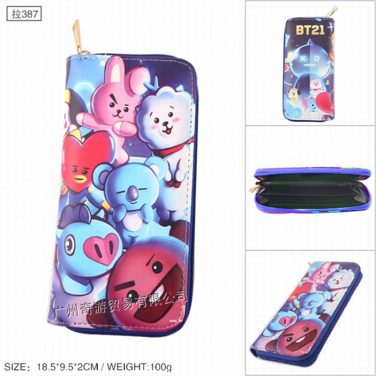 BTS BT21 PU leather color zipper long Wallet Purse Style E