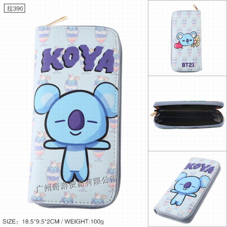 BTS BT21 PU leather color zipper long Wallet Purse Style B