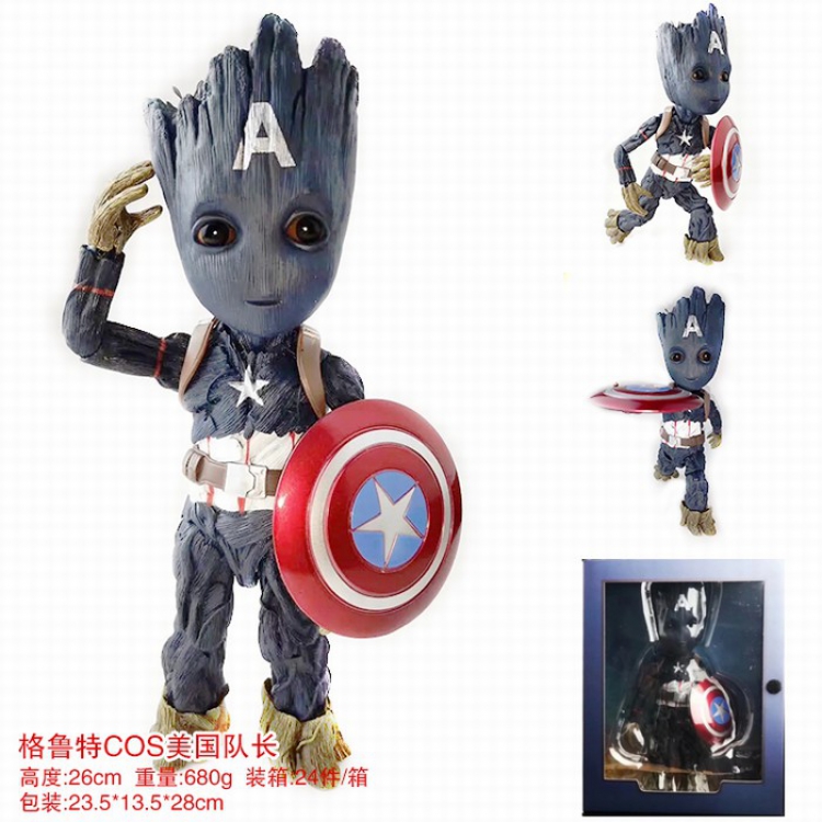 Guardians of the Galaxy Groot COS Captain America Boxed Figure Decoration 26CM 0.68KG a box of 24