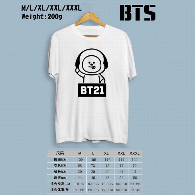 BTS BT21 Printed round neck short-sleeved T-shirt M-L-XL-XXL-XXXL Style G