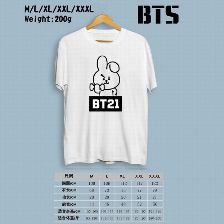 BTS BT21 Printed round neck short-sleeved T-shirt M-L-XL-XXL-XXXL Style H