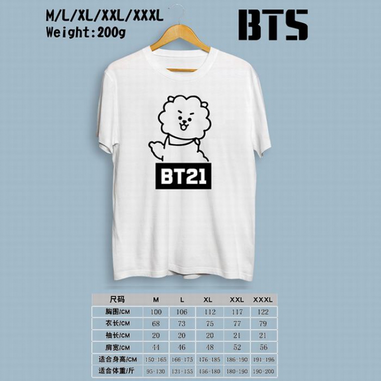 BTS BT21 Printed round neck short-sleeved T-shirt M-L-XL-XXL-XXXL Style F