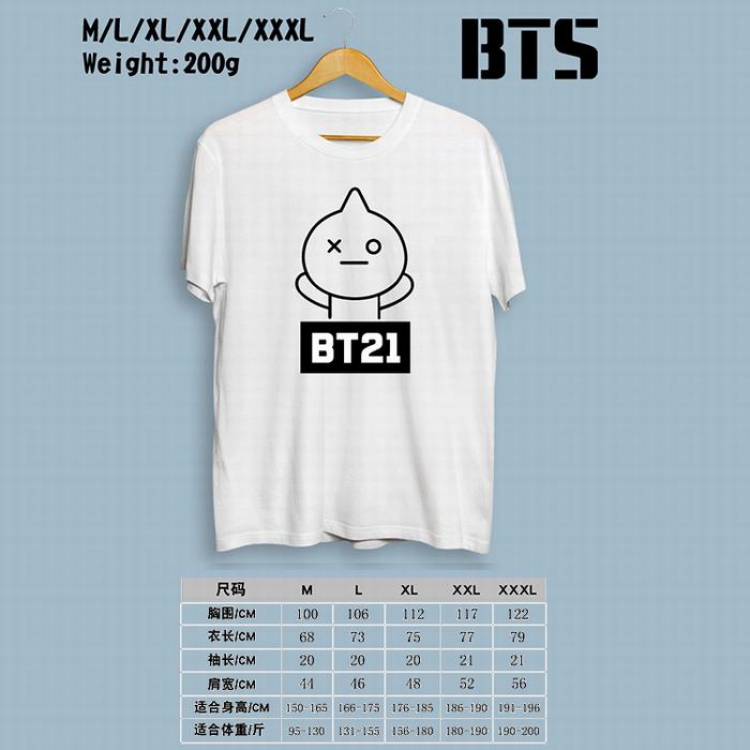 BTS BT21 Printed round neck short-sleeved T-shirt M-L-XL-XXL-XXXL Style D