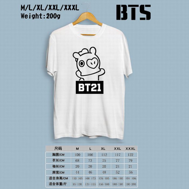 BTS BT21 Printed round neck short-sleeved T-shirt M-L-XL-XXL-XXXL Style E