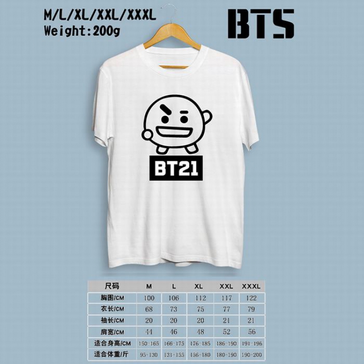 BTS BT21 Printed round neck short-sleeved T-shirt M-L-XL-XXL-XXXL Style A