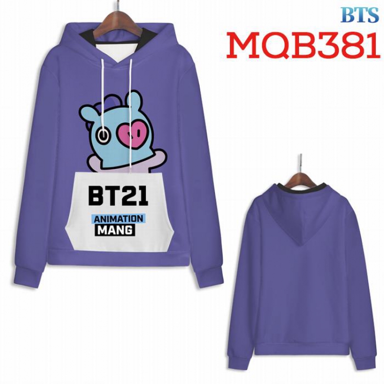 BTS BT21 Full Color Long sleeve Patch pocket Sweatshirt Hoodie 9 sizes from XXS to XXXXL MQB381