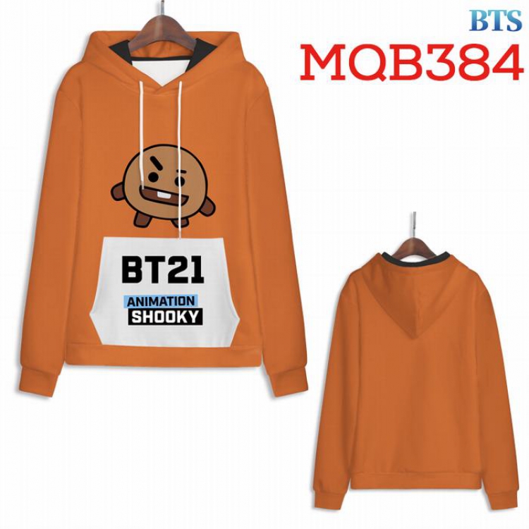 BTS BT21 Full Color Long sleeve Patch pocket Sweatshirt Hoodie 9 sizes from XXS to XXXXL MQB384