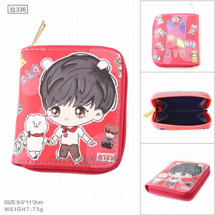 BTS BT21 Full color Zipper PU short two fold wallet Purse Style E