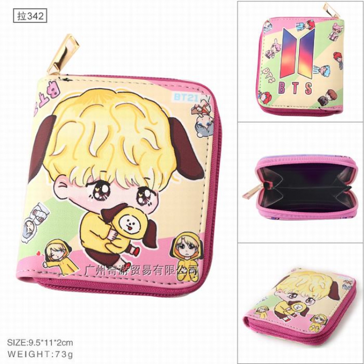 BTS BT21 Full color Zipper PU short two fold wallet Purse Style F