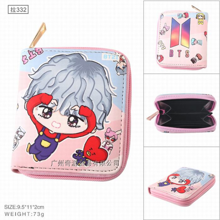 BTS BT21 Full color Zipper PU short two fold wallet Purse Style C