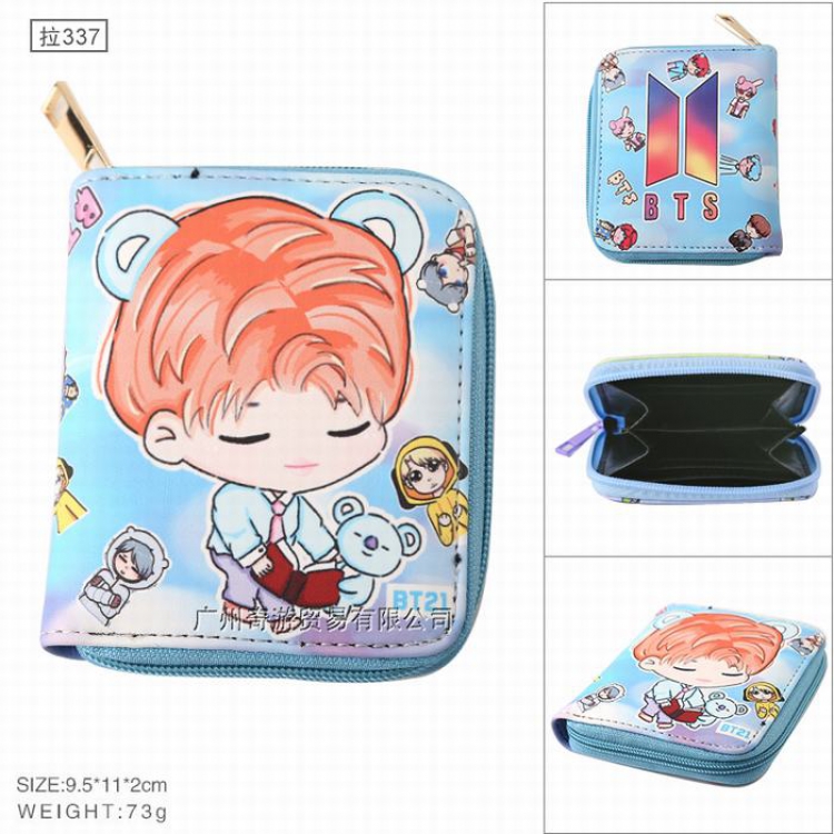 BTS BT21 Full color Zipper PU short two fold wallet Purse Style B