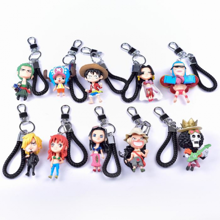 One Piece a set of 10 Character cartoon anime keychain pendant
