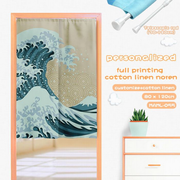 Imitation cotton and linen color printing curtain Adjustable telescopic rod 80X120CM MAML055