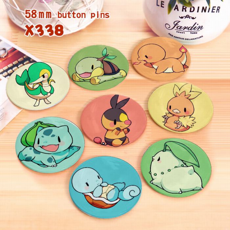 Pokemon a set of 8 models Tinplate coated badge 6CM X338