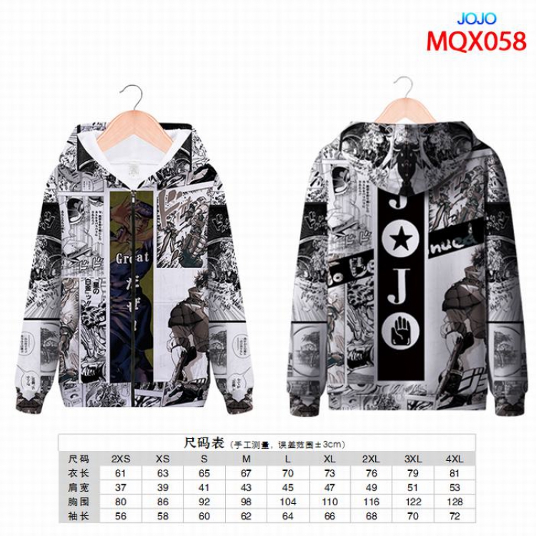 JoJo Bizarre adventure Full color zipper hooded Patch pocket Coat Hoodie 9 sizes from XXS to 4XL MQX058