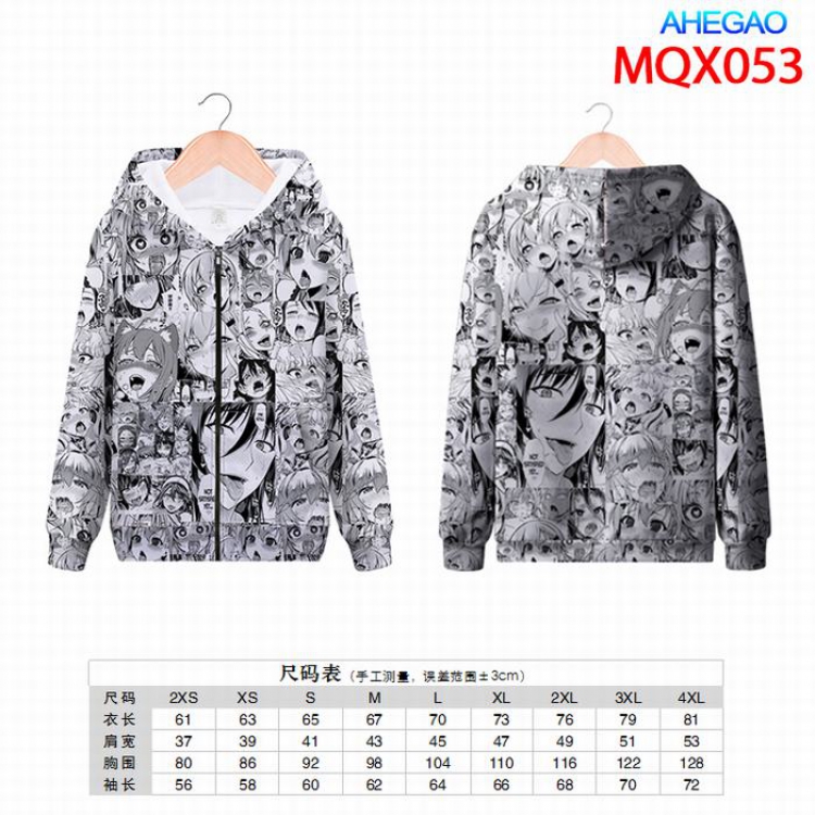 AHEGAO Full color zipper hooded Patch pocket Coat Hoodie 9 sizes from XXS to 4XL MQX053