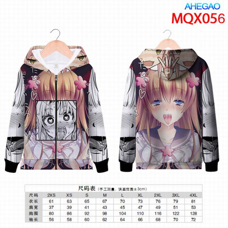 AHEGAO Full color zipper hooded Patch pocket Coat Hoodie 9 sizes from XXS to 4XL MQX056