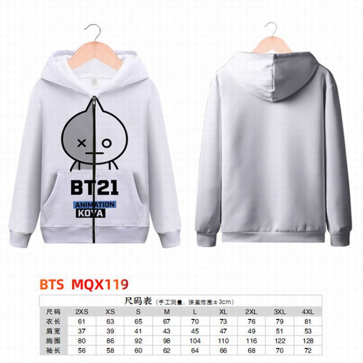 BTS BT21 Full color zipper hooded Patch pocket Coat Hoodie 9 sizes from XXS to 4XL MQX119