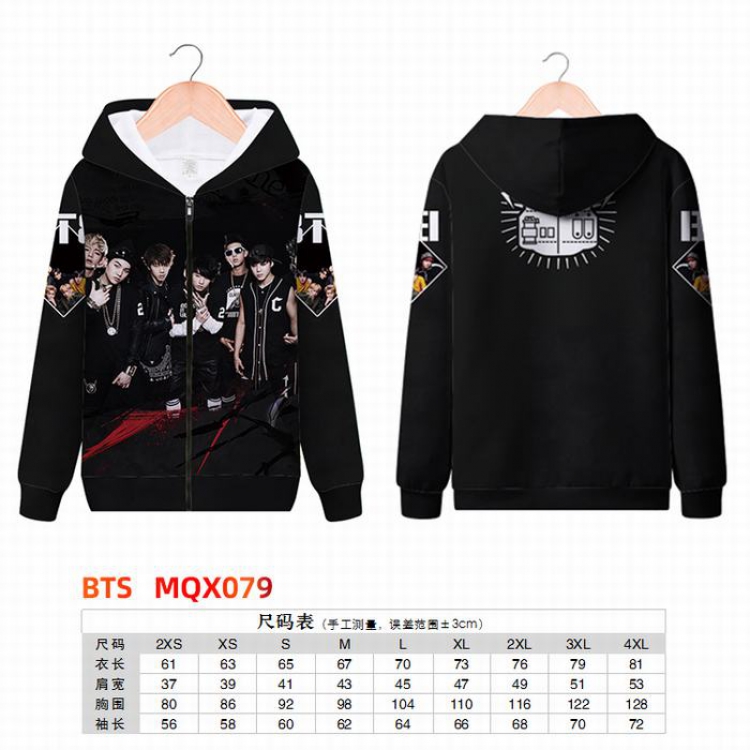 BTS Full color zipper hooded Patch pocket Coat Hoodie 9 sizes from XXS to 4XL MQX079