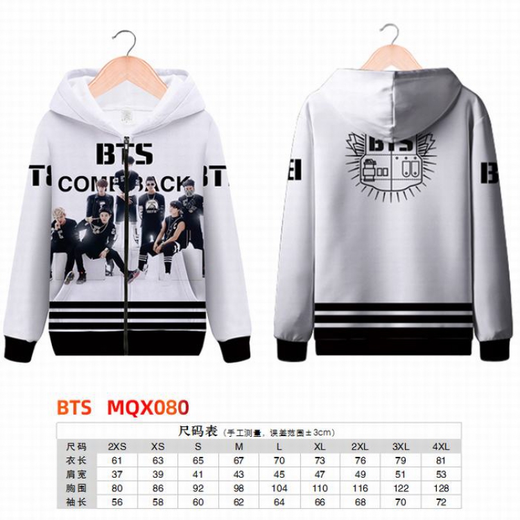 BTS Full color zipper hooded Patch pocket Coat Hoodie 9 sizes from XXS to 4XL MQX080