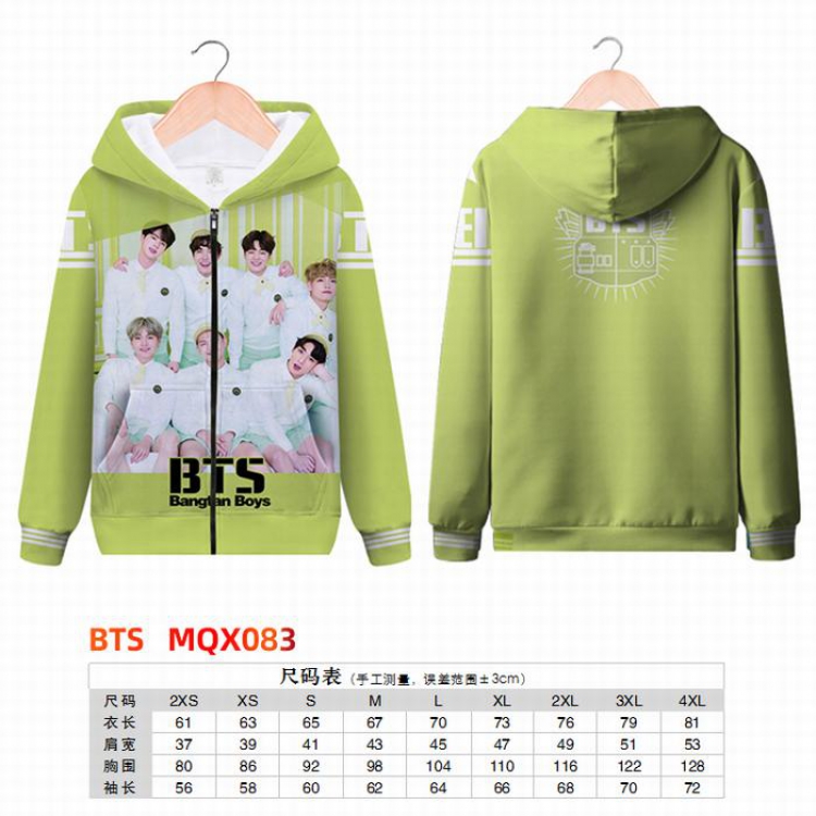 BTS Full color zipper hooded Patch pocket Coat Hoodie 9 sizes from XXS to 4XL MQX083