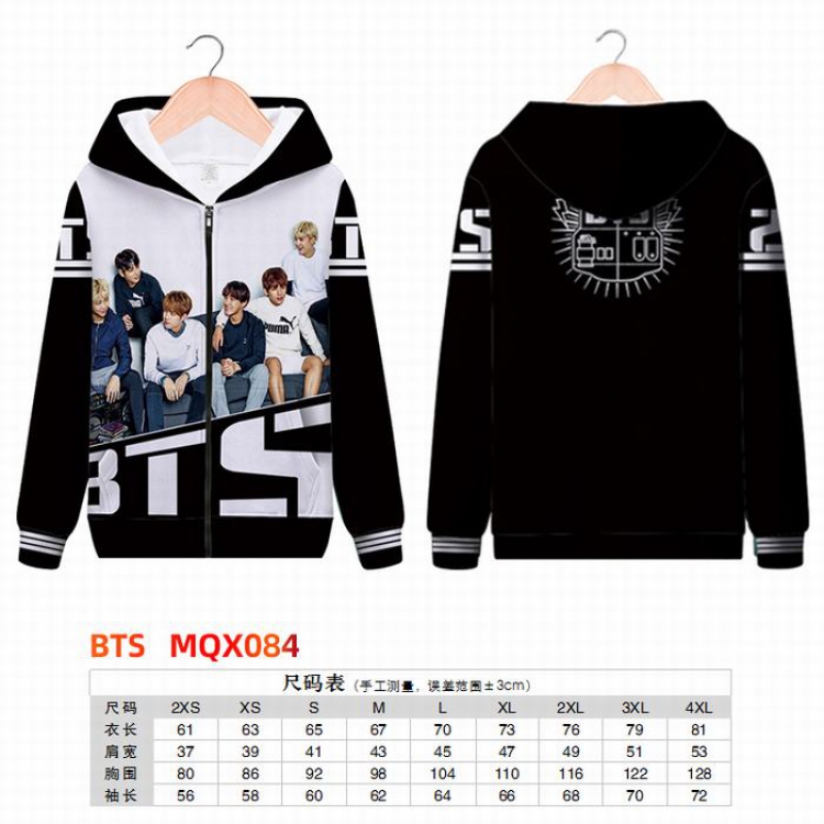 BTS Full color zipper hooded Patch pocket Coat Hoodie 9 sizes from XXS to 4XL MQX084