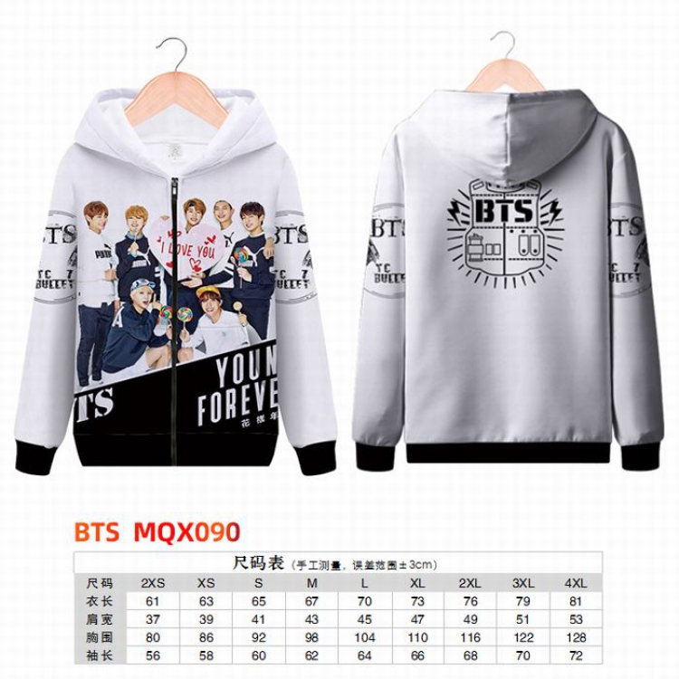 BTS Full color zipper hooded Patch pocket Coat Hoodie 9 sizes from XXS to 4XL MQX090