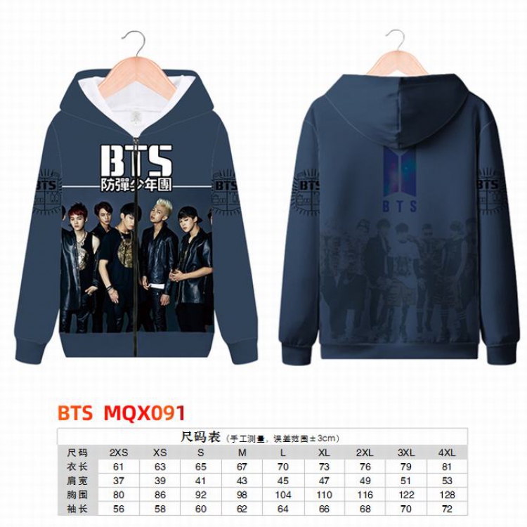 BTS Full color zipper hooded Patch pocket Coat Hoodie 9 sizes from XXS to 4XL MQX091