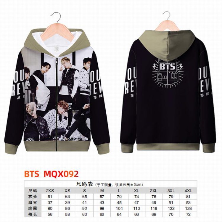 BTS Full color zipper hooded Patch pocket Coat Hoodie 9 sizes from XXS to 4XL MQX092