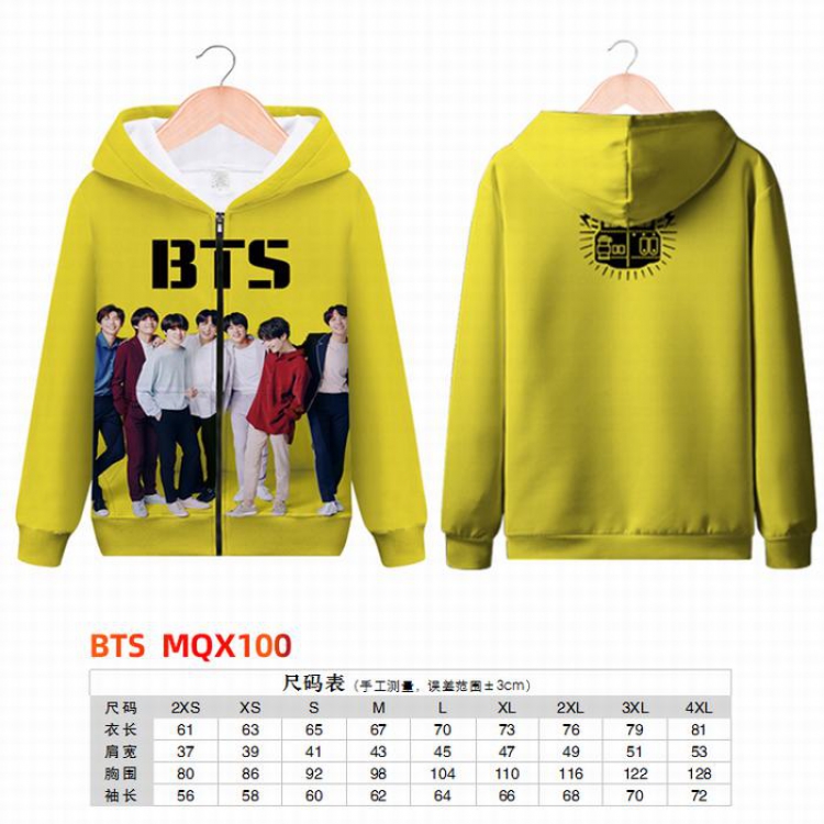 BTS Full color zipper hooded Patch pocket Coat Hoodie 9 sizes from XXS to 4XL MQX100