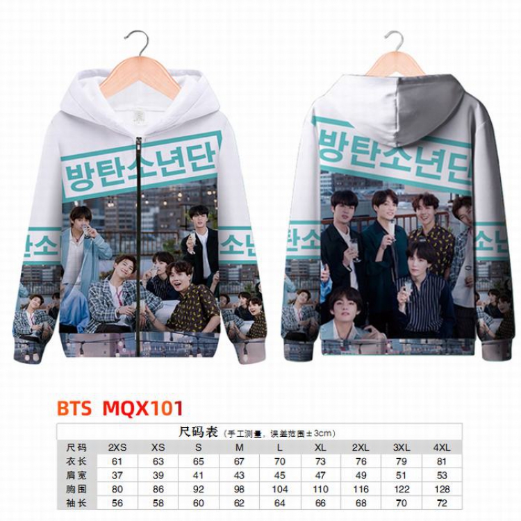 BTS Full color zipper hooded Patch pocket Coat Hoodie 9 sizes from XXS to 4XL MQX101