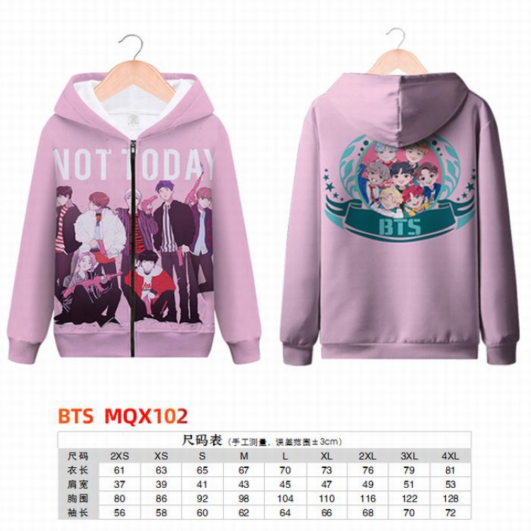 BTS Full color zipper hooded Patch pocket Coat Hoodie 9 sizes from XXS to 4XL MQX102