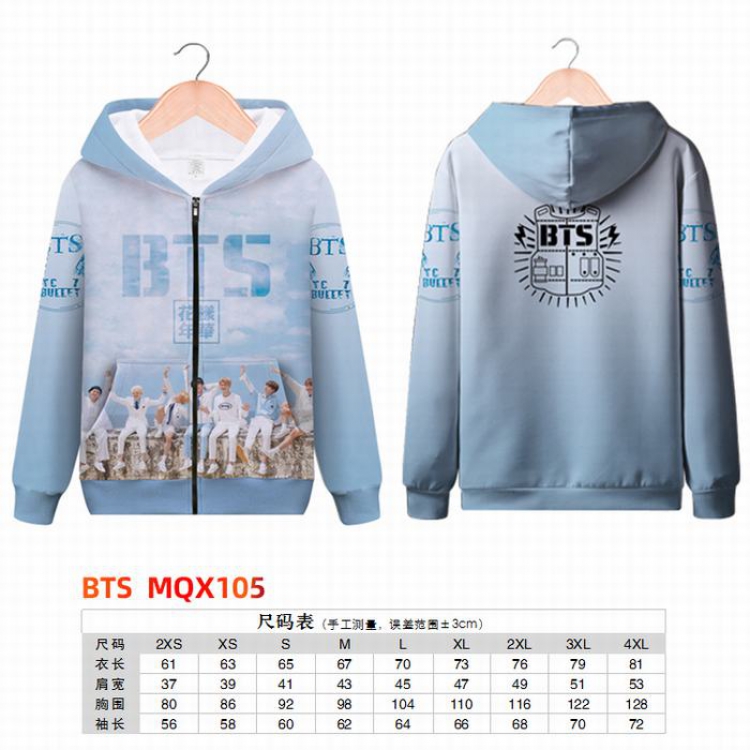 BTS Full color zipper hooded Patch pocket Coat Hoodie 9 sizes from XXS to 4XL MQX105