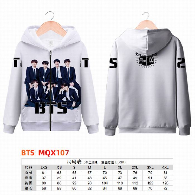 BTS Full color zipper hooded Patch pocket Coat Hoodie 9 sizes from XXS to 4XL MQX107
