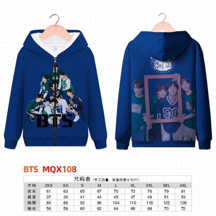 BTS Full color zipper hooded Patch pocket Coat Hoodie 9 sizes from XXS to 4XL MQX108