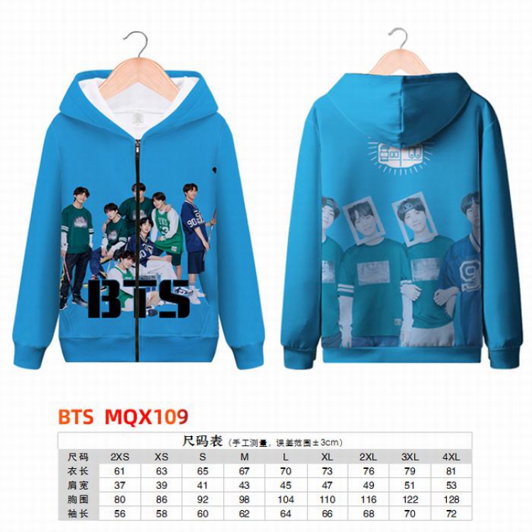 BTS Full color zipper hooded Patch pocket Coat Hoodie 9 sizes from XXS to 4XL MQX109