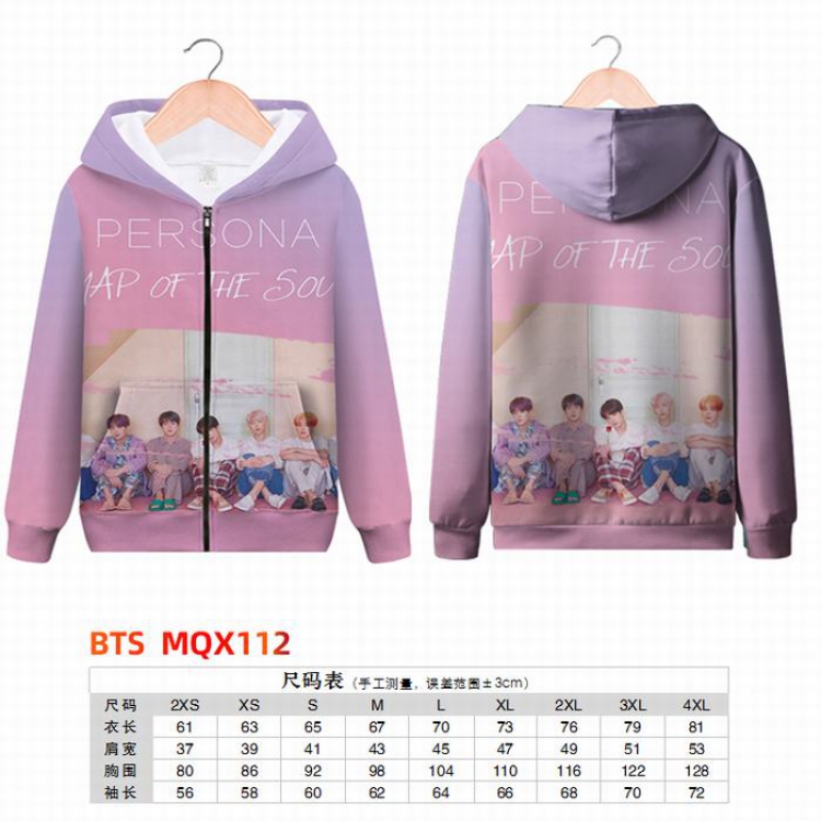 BTS Full color zipper hooded Patch pocket Coat Hoodie 9 sizes from XXS to 4XL MQX112
