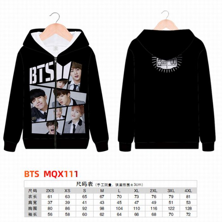BTS Full color zipper hooded Patch pocket Coat Hoodie 9 sizes from XXS to 4XL MQX111