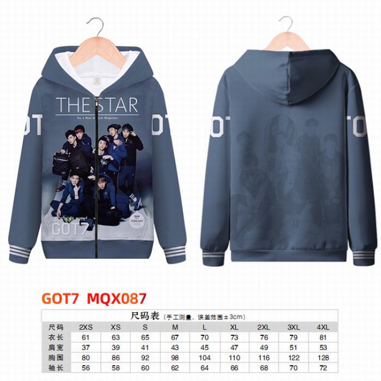 GOT7 Full color zipper hooded Patch pocket Coat Hoodie 9 sizes from XXS to 4XL MQX087