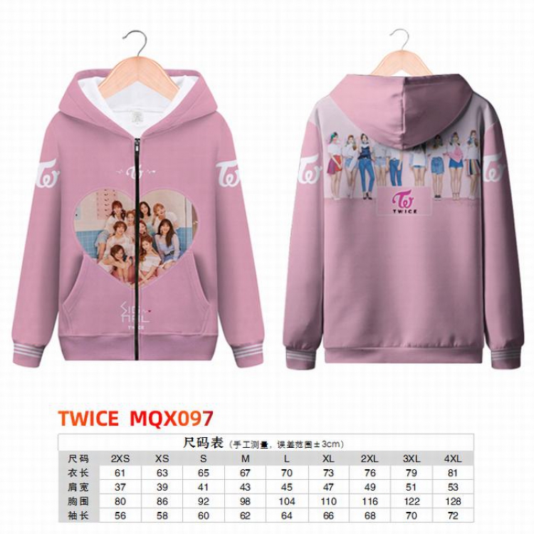 TWICE Full color zipper hooded Patch pocket Coat Hoodie 9 sizes from XXS to 4XL MQX097