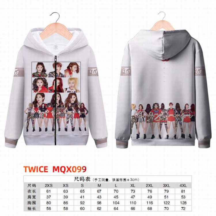 TWICE Full color zipper hooded Patch pocket Coat Hoodie 9 sizes from XXS to 4XL MQX099
