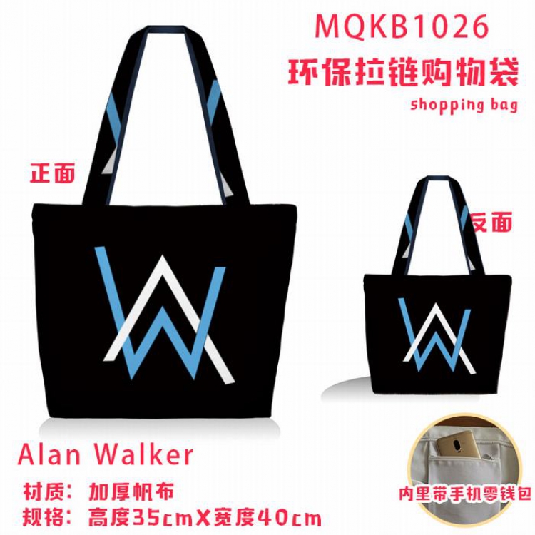 Alan Walker Full color green zipper shopping bag shoulder bag MQKB1026