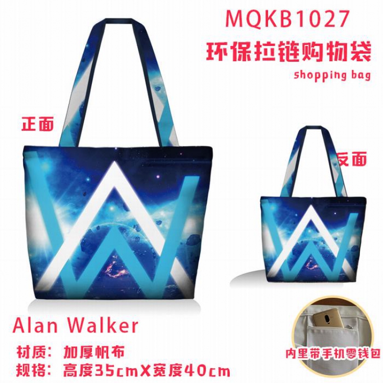 Alan Walker Full color green zipper shopping bag shoulder bag MQKB1027