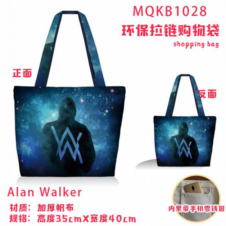 Alan Walker Full color green zipper shopping bag shoulder bag MQKB1028