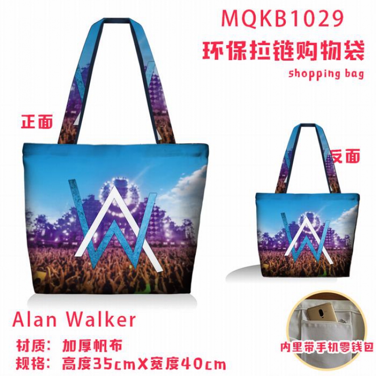 Alan Walker Full color green zipper shopping bag shoulder bag MQKB1029