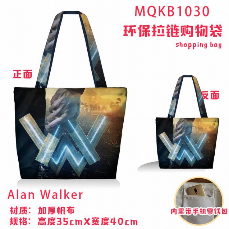 Alan Walker Full color green zipper shopping bag shoulder bag MQKB1030