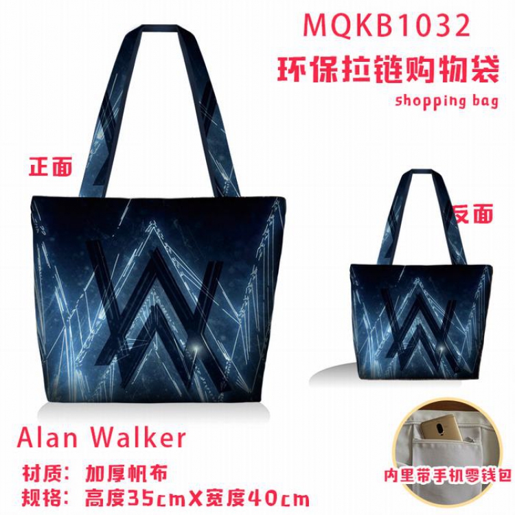 Alan Walker Full color green zipper shopping bag shoulder bag MQKB1032