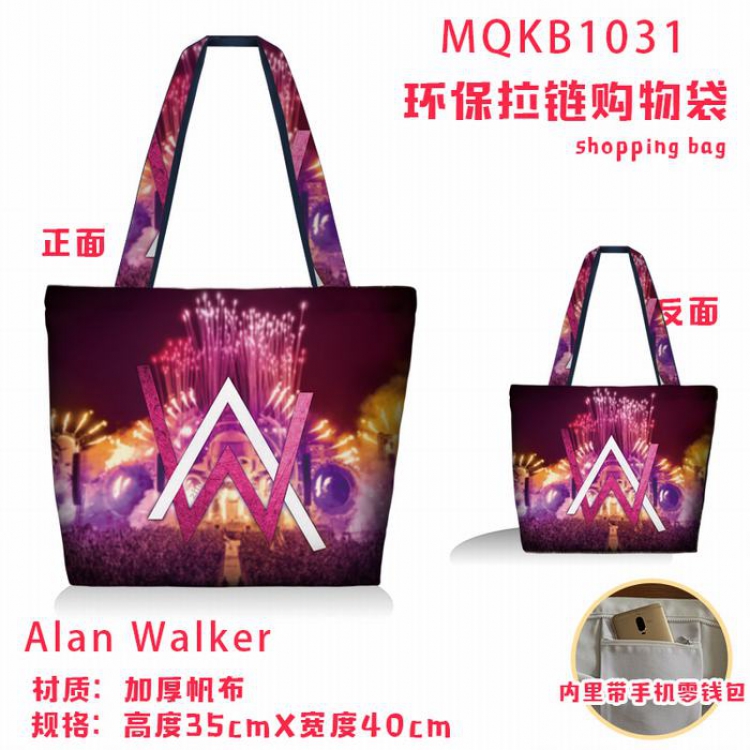 Alan Walker Full color green zipper shopping bag shoulder bag MQKB1031